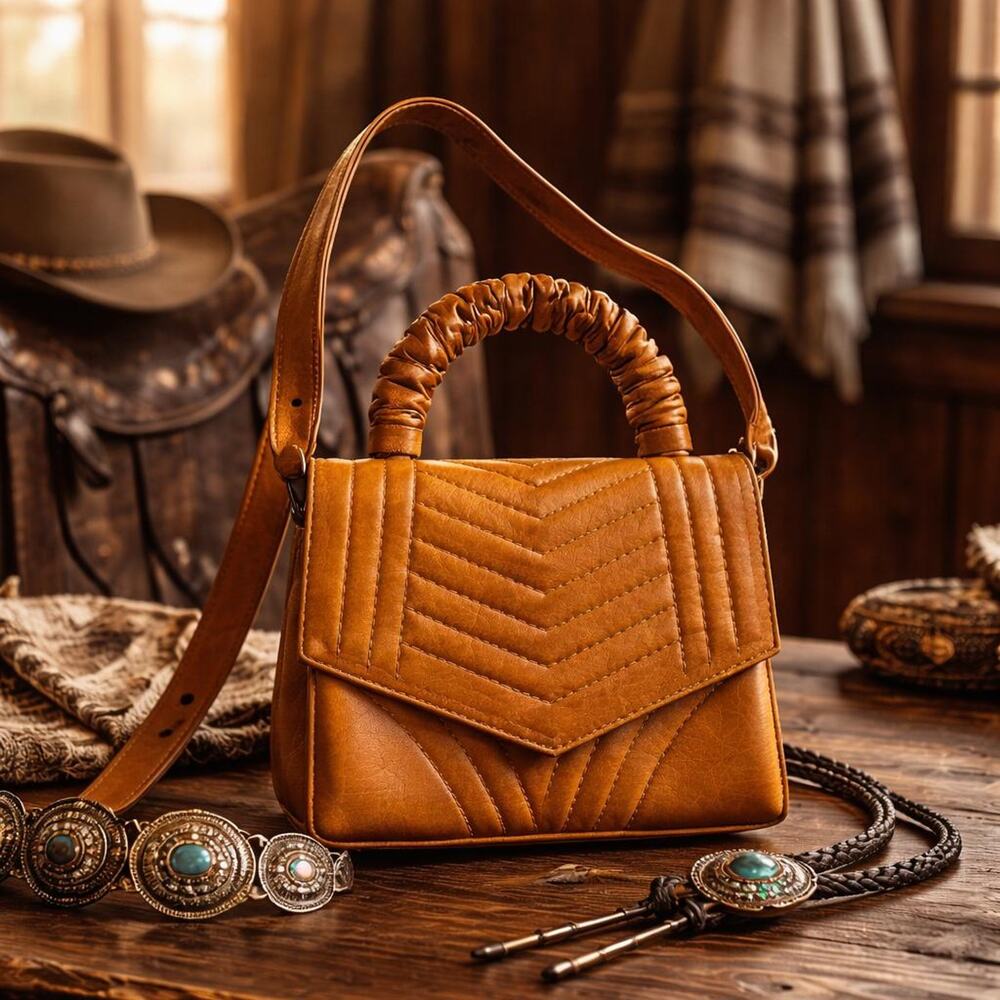 Western Southwestern Yellowstone County Rustic Cottagy Crossbody Leather Bag,